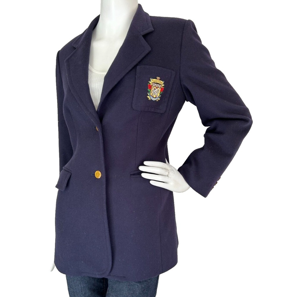 Women Aaron's Intl Custom Tailor  Cashmere Jacket Blazer Hong Kong Blue M EUC - Picture 2 of 9